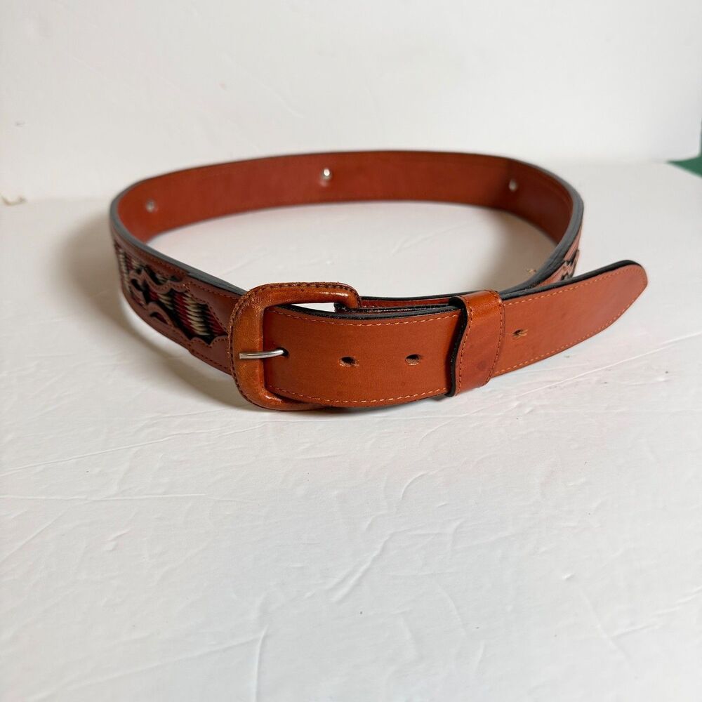 Vintage Tony Lama Horsehair Belt Sz 36 Brown Leather Western Handcrafted Mexico